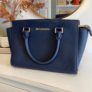 Michael Kors Navy Selma Bag, Medium Satchel